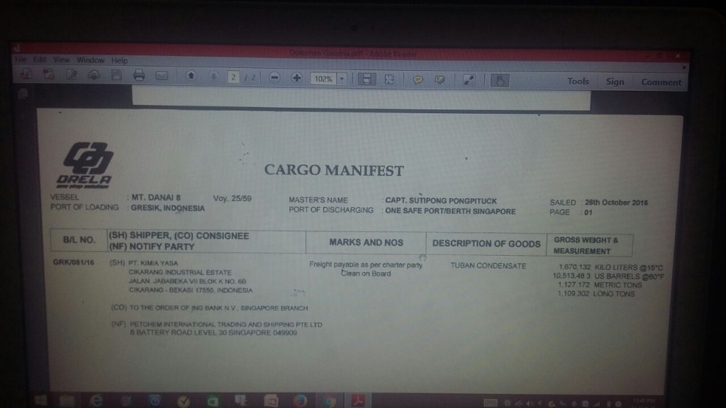 Dokumen Cargo Manifest | Foto : Eksplorasi.id